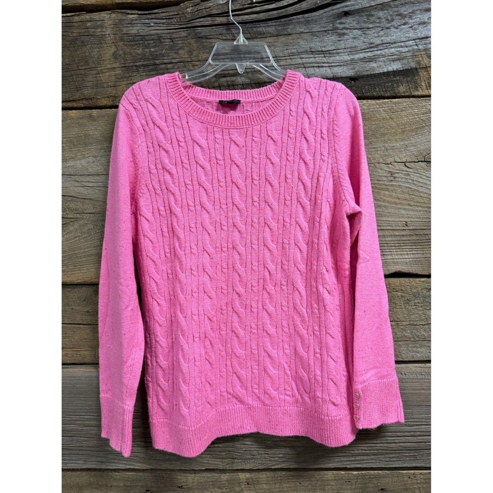 Talbots Pink Cable Knit Confetti Fleck Sweater Button Cuff Womens Large L